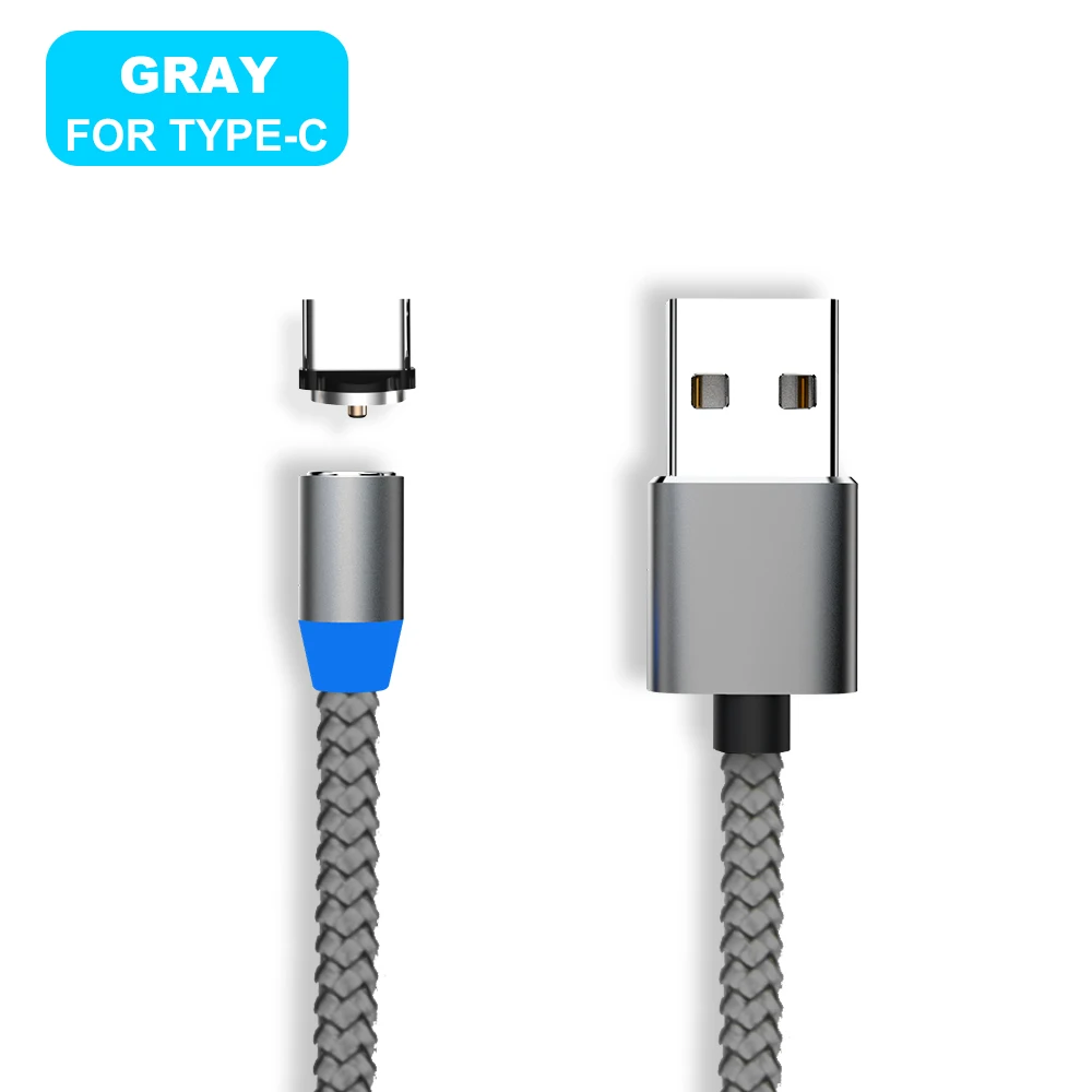 Grey for Type C Магнитный кабель Vanniso Micro USB с нейлоновой оплеткой, кабели для мобильных телефонов samsung s8, Xiaomi mi9, USB C, Microusb, светодиодный, магнитный, зарядное устройство - Цвет: Grey for Type C
