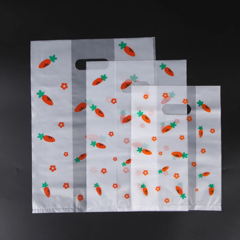 

50Pcs/lot Carrot Gift Bag With Handles Transparent Packaging Bag for Cake Cookies Bread Takeaway Packing Bag