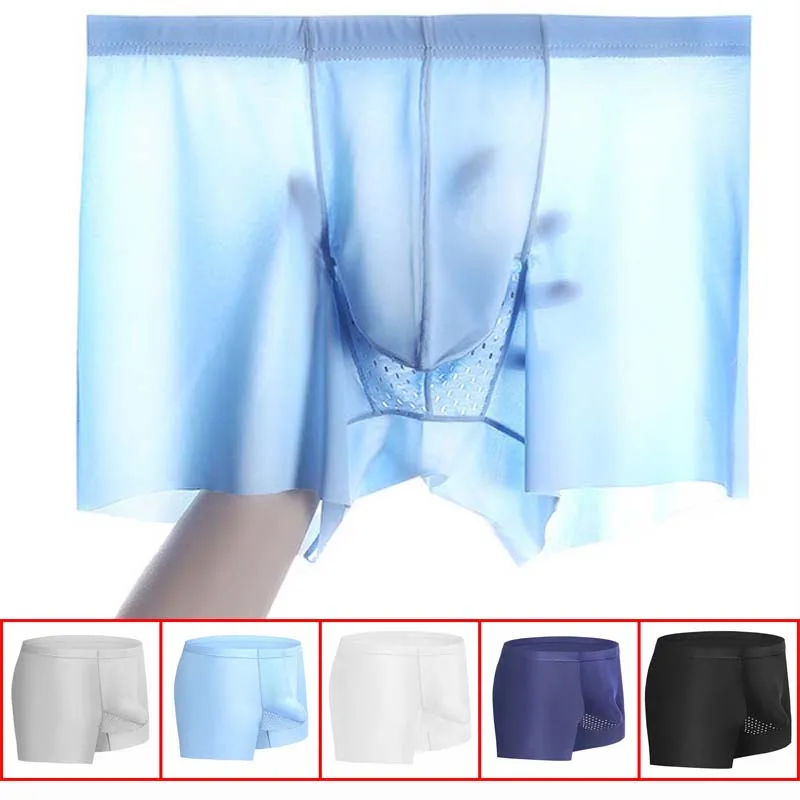 

Boxer Panties Mens Ice Silk Underwear Men Breathable Boxer shorts Comfortable Underpants breathable thin seamless boxer 4XL