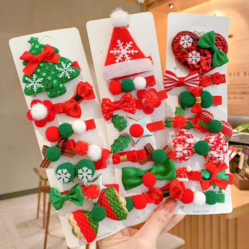 

2021 New Children Hairpin 10PCS Set Of Cartoon Christmas Headband Girl Cute Colorful Hairpin Beautiful Hair Accessories