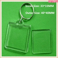 10pcslot square diy acrylic blank picture frame keychains transparent blank insert photo key rings for gift