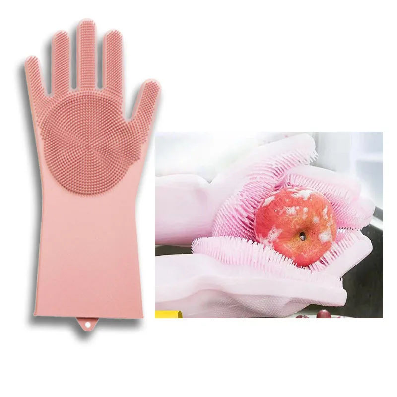Silicone Cleaning Gloves Dishwashing Scrubber Reusable Dish Wash Scrubbing Sponge with Bristles for Kitchen Car Bathroom | Дом и сад