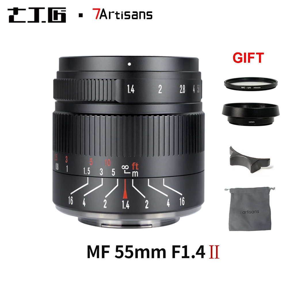 

7artisans 55 мм F1.4 II APS-C большая апертура фиксированный фокус ручная фокусировка портретный объектив для Sony NEX E Nikon Z однообъективной зеркальной к...