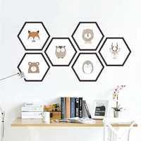 hexagon animals portrait wall art stickers for office living room bedroom home decoration 3d cartoon safari wall mural decals