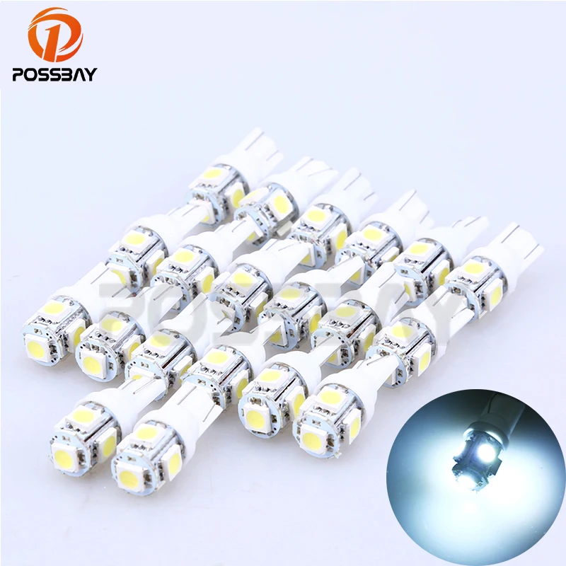 

POSSBAY 20 шт. T10 5050 белый микро 5SMD Универсальная автомобильная светодиодная лампа, супер яркая купольная лампа на крышу автомобиля