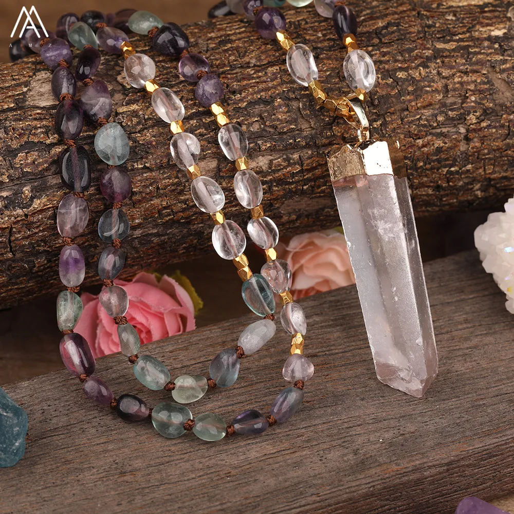 Натуральный белый кварцевая палочка точечная подвеска Радужный флюорит камень