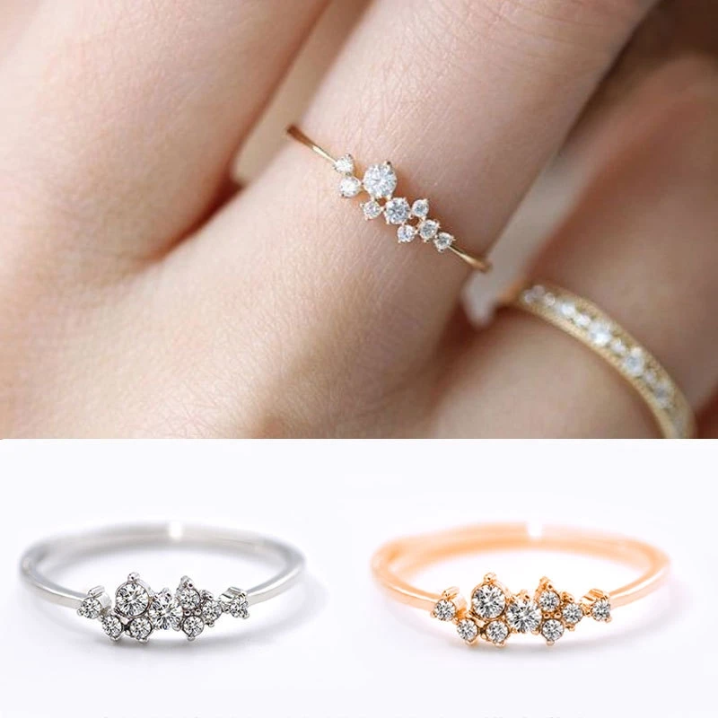 

Simple Fashion New Ladies Tail Ring Solid Color Female with Nine Diamond Ring Jewelry Gifts Wholesale