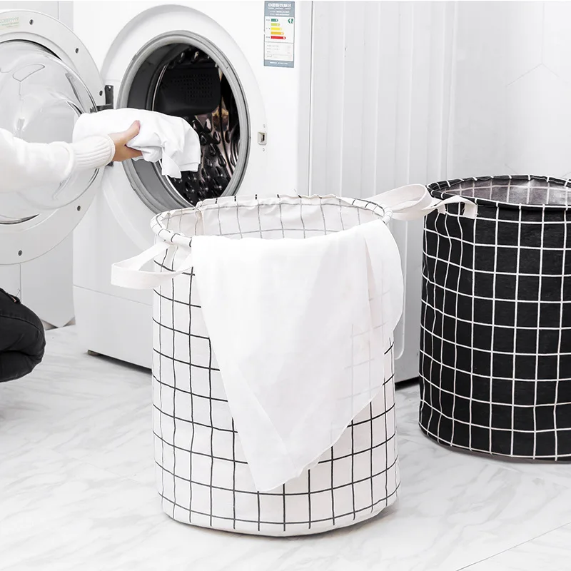 

New Cotton and Linen Dirty Clothes Basket Foldable Storage Bucket Fabric Waterproof Dirty Clothes Toy Storage Basket