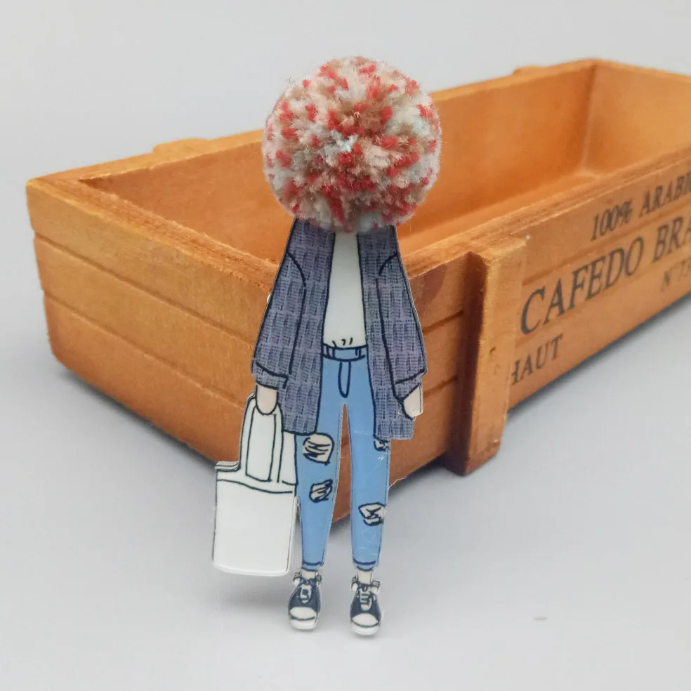 Style15 Harajuku значки для Женская Брошь и булавки элегантные акриловые модели персонажей из мультфильмов с вязаными шляпами брошь модные украшения Аксессуары - Окраска металла: Style15