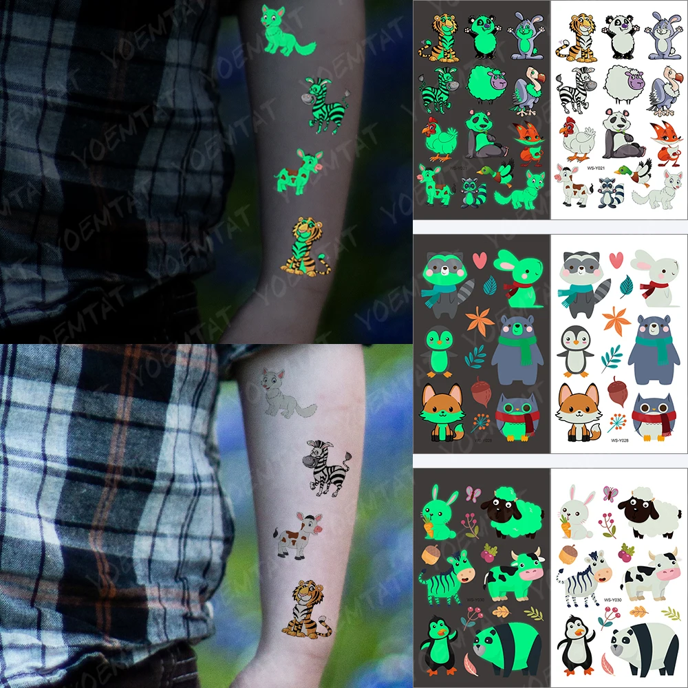 

1pc Waterproof Luminous Temporary Tattoo Sticker Panda Airplane Educational Toy Cartoon Glowing Tatoo Kid Children Fake Tatto