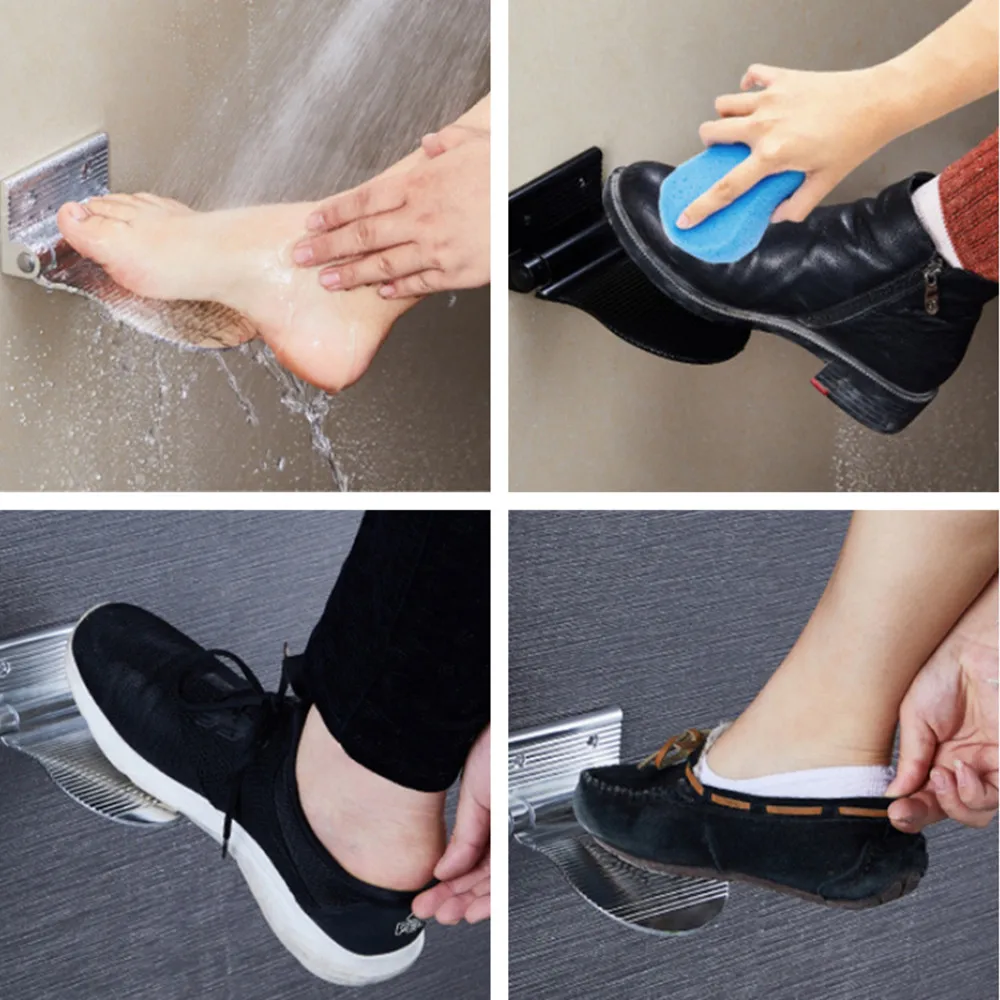 

Folding Shower Footstool Black/Silver Aluminium Alloy Anti-slip Auxiliary Pedal Bathroom Accessories Rest Pedestal Simple