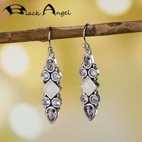 black angel vintage thai silver moonstone earrings amethyst purple gemstone 925 drop earrings women jewelry wholesale