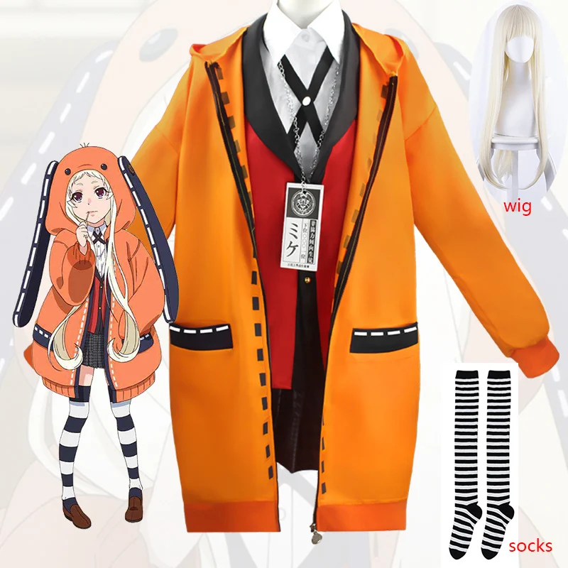 

Anime Kakegurui Jabami Yumeko Yomozuki Runa Cosplay Costume Women Coat Hoodie Yomotsuki Runa Wig Halloween Costumes Wigs