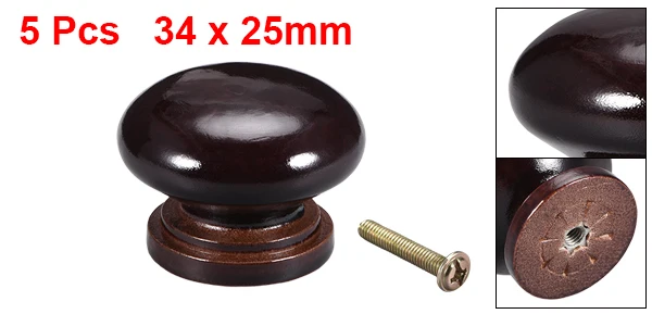 D Brown 34x25mm 5pc Uxcell 5-12 шт. круглая ручка 35 мм 24 мм 28 мм диаметр мебель для шкафа спальни кухни темно-коричневого дерева белого цвета - Цвет: D Brown 34x25mm 5pc