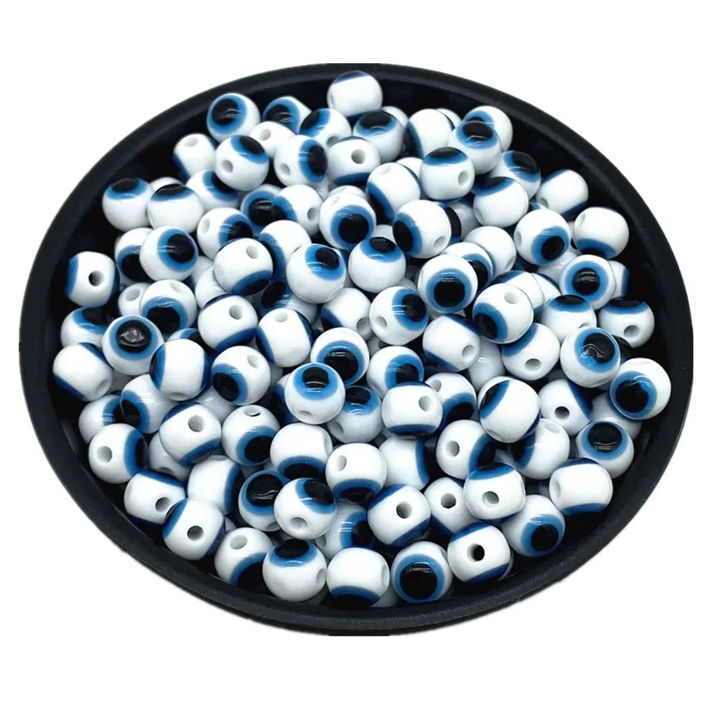 

6 8 10mm White Round Spacer Beads Evil Eye Beads Stripe Resin Spacer Beads For Jewelry Making DIY Bracelet Necklace Charms