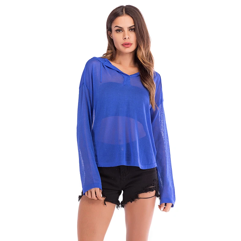 Autumn Hooded Cap Cropped Sweater Women Fashion Knitted Translucent Hollow Out Streetwear Sueter Mujer Invierno | Женская одежда