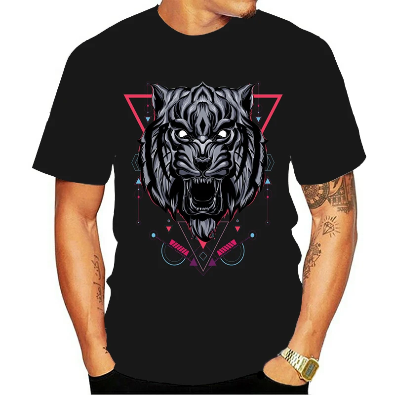 

2021 new casual domineering lion short-sleeved men's wolf tiger T-shirt fashion O-neck T-shirt animal print 3D tee
