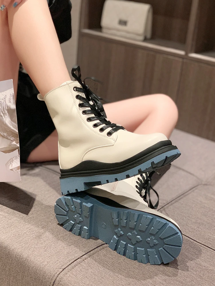 

Motorcycle Boots Ladies Vintage Combat winter Boots Army Punk Goth Women Boots Women Biker PU Leather Short Boots