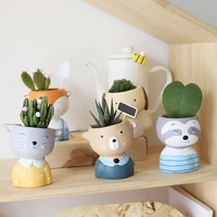 cute cartoon bear tilt doll breathable painted ceramic succulent cactus plant flower pot home vase home office decoration