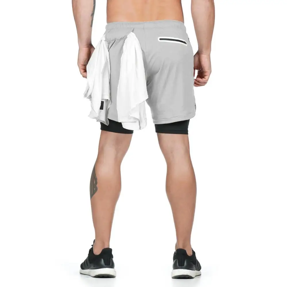 

New Men 2 in 1 Running Shorts Gym Fitness Bodybuilding Training Quick Dry Beach Short Pants Male Summer Workout Crossfit Bottoms