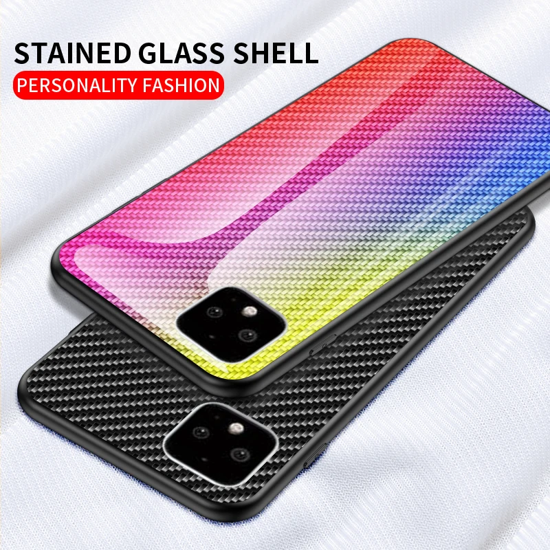 Luxury Carbon Fiber Tempered Glass Case For Google Pixel 4 XL New Aurora gradient Protective Shell for Cover |
