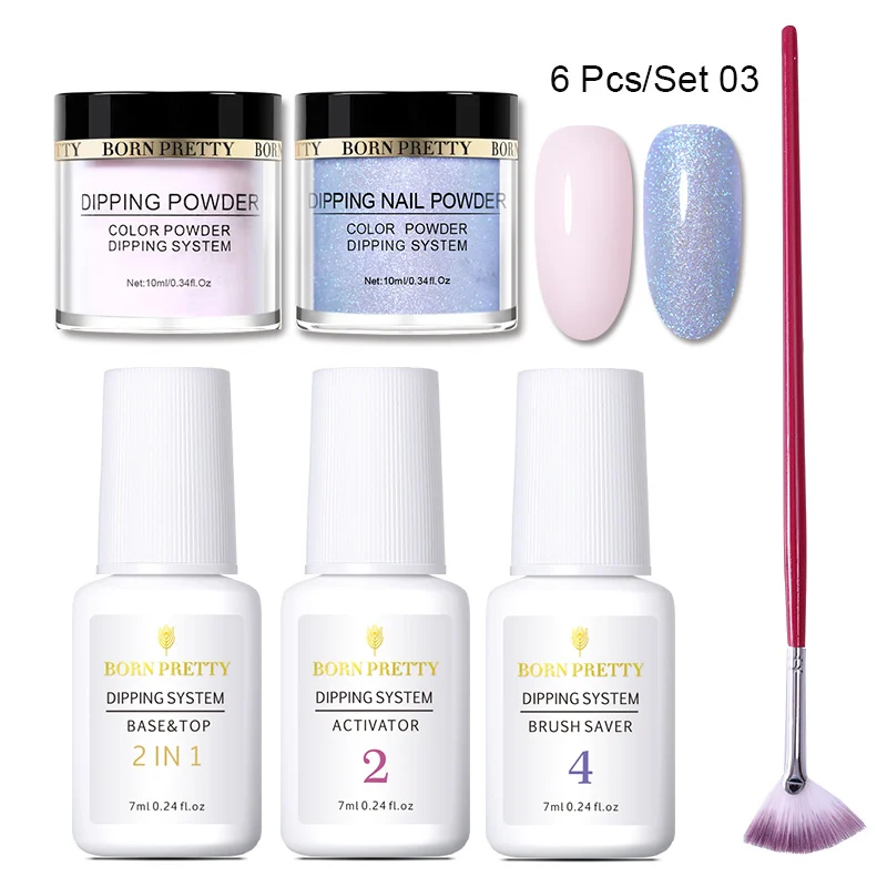 Set 3 BORN PRETTY 6 шт. погружающийся порошок для ногтей набор голографический розовый Dip блеск для ногтей порошок пигмент украшения для ногтей - Цвет: Set 3
