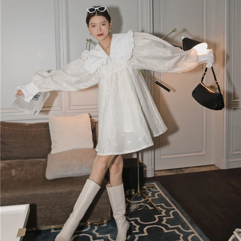 

Женское свободное платье BLLOCUE с лепестками и длинным рукавом, Новинка осени 2020