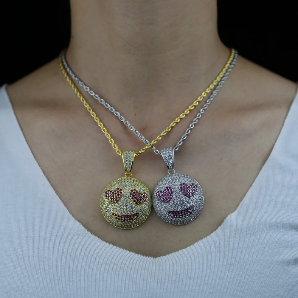 Льдом Для женщин Длинная веревочная цепочка с круглом ковером улыбающееся лицо