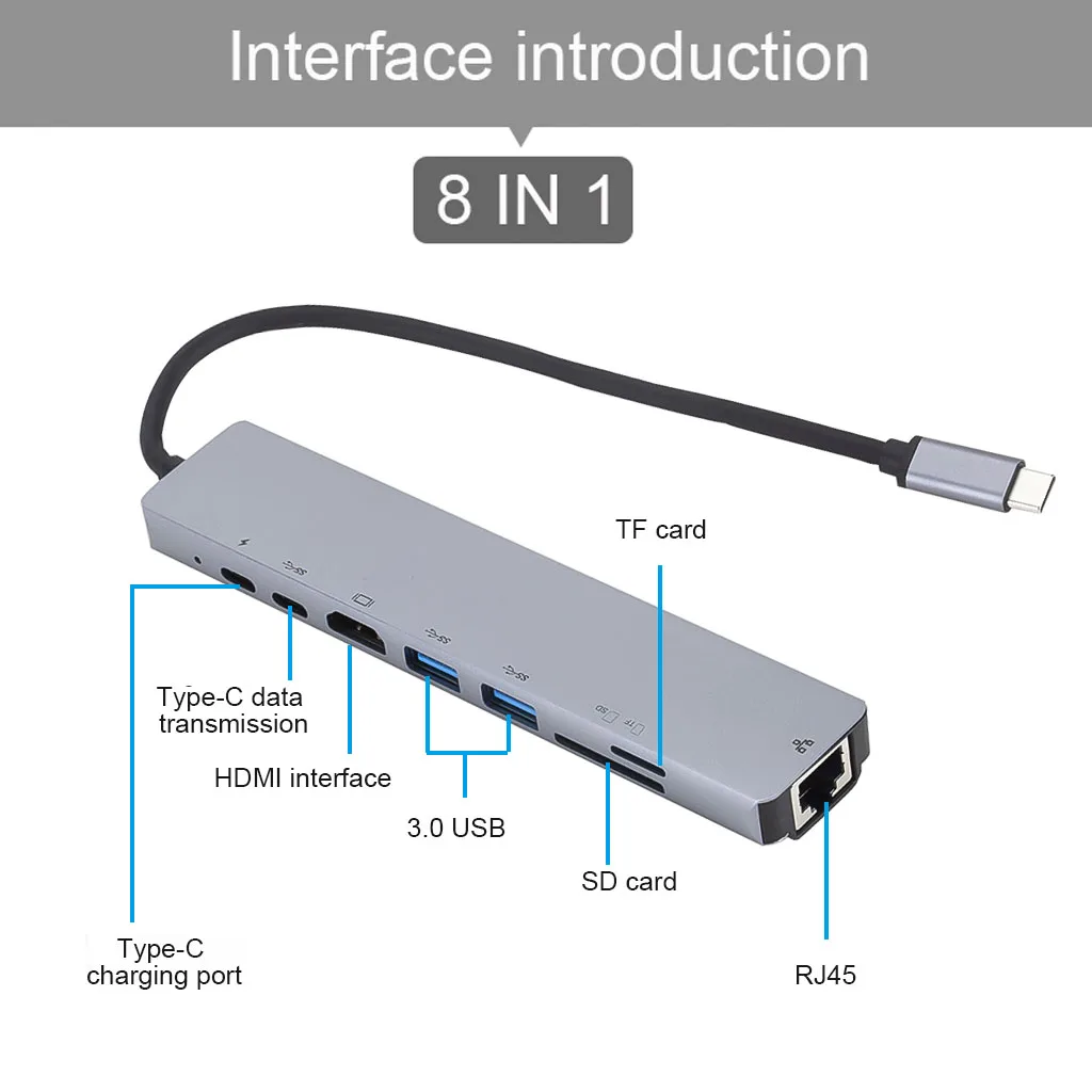 8 в 1 кабель Переходник USB C на RJ45 Ethernet 3 0 Порты совместимому с HDMI SD/устройство для