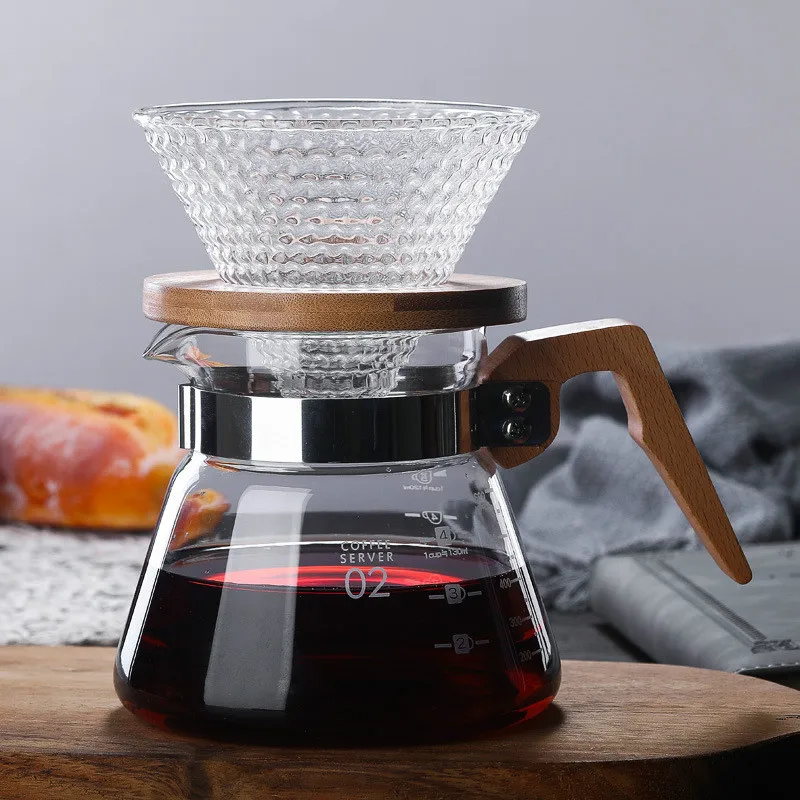 Кофейные перколаторы V60 стеклянные деревянные 600 мл/400 мл/500 мл кофейные