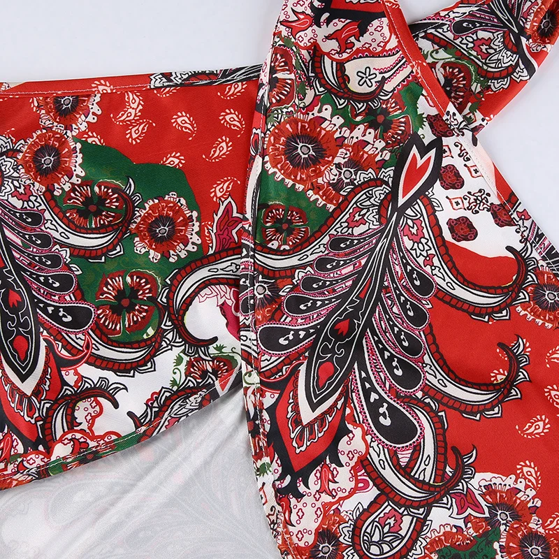 

Womens Fashion Printing Halter Dress Sexy Hollow Bandage Backless Drawstring Tight Short Dress