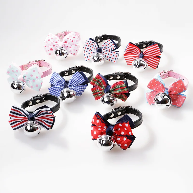 

PU Leather Dog Collar Cat Cute Fashion Bow Tie Bell Charm Choker Small Dog Collar/Tag/Necklace Cat Pet Collar For Man Girls Dogs