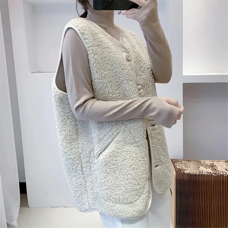 Женский однотонный жилет из овечьей шерсти без рукавов с V-образным вырезом |