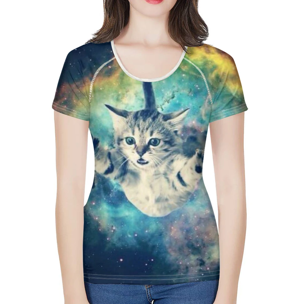 

Nopersonality Galaxy Star Print T Shirts for Women Classic Femme Summer Cat Short Sleeve Funny Ladies Tshirt Tops Tee