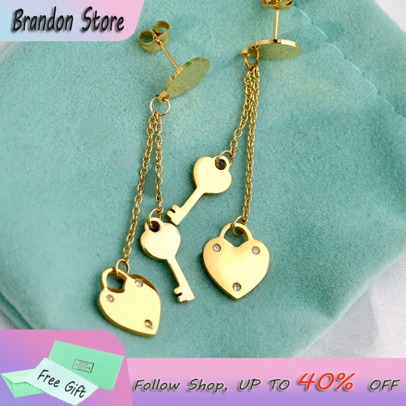 

Оригинальные серьги из стерлингового серебра 1:1, серьги-подвески в виде любовного ключа высокого качества, Женская Роскошная бижутерия выс...