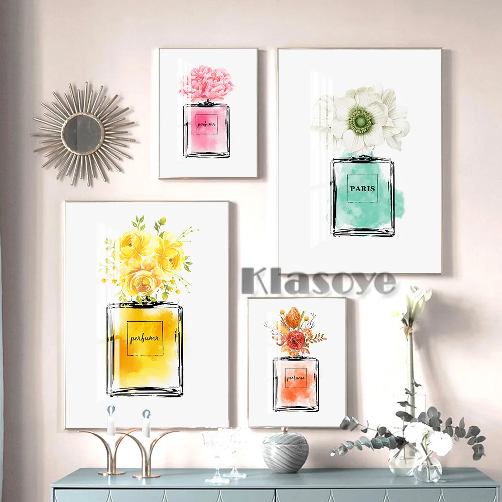 Акварельные дизайнерские флаконы духов клипарт плакат настенные художественные