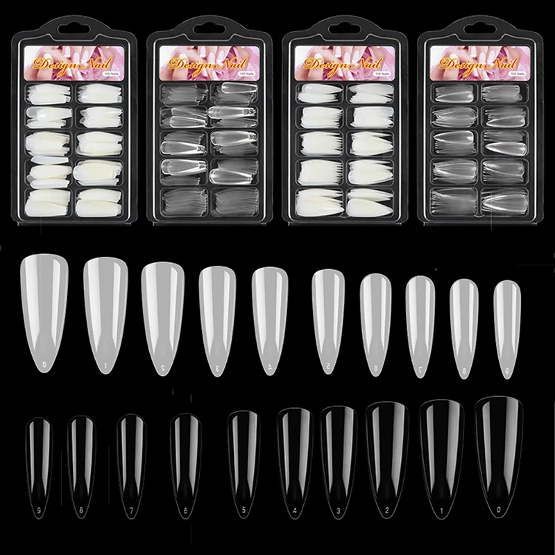 

100Pcs/Box Full Cover Natural Transparent Ballerina False Nails For Nails Extension Press On Nails Nails Art Tips Manicure Tools