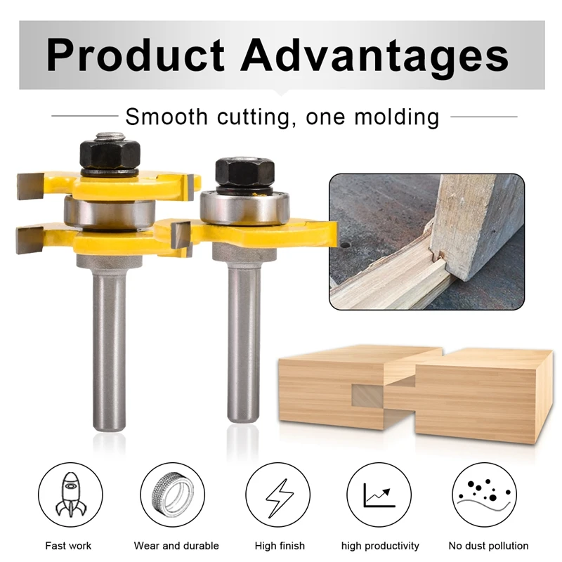 2 pc 8mm Shank Tongue & Groove Joint Assembly Router Bit Set Stock Wood Cutting Tool Milling Cutters 1/2'' Width Depth |