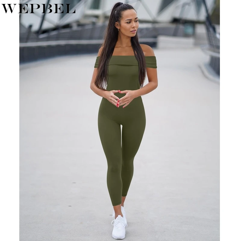 

WEPBEL Jumpsuits Women's Sexy Solid Color Short Sleeve Jumpsuits Summer Fashion Slash Neck Slim High Waist Pencil Jumpsuits