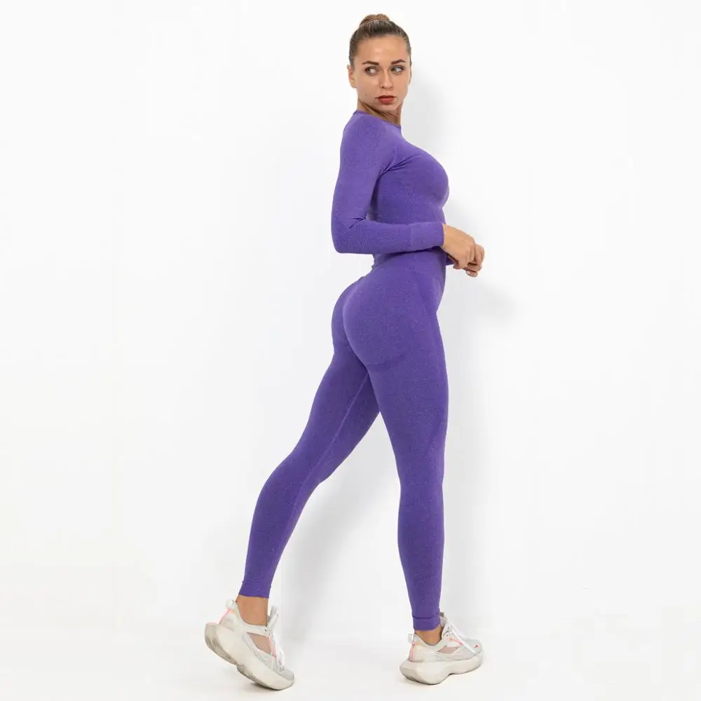 

Women Seamless Yoga Set Fitness Sports Suits GYM Cloth Yoga Long Sleeve Shirts High Waist Running Leggings Workout Pants Shirts