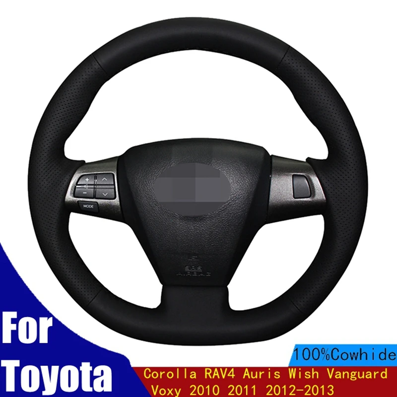 

Car Steering Wheel Cover Black Genuine Leather For Toyota Corolla RAV4 Auris Wish Vanguard Voxy 2010 2011 2012-2013 Four Seasons