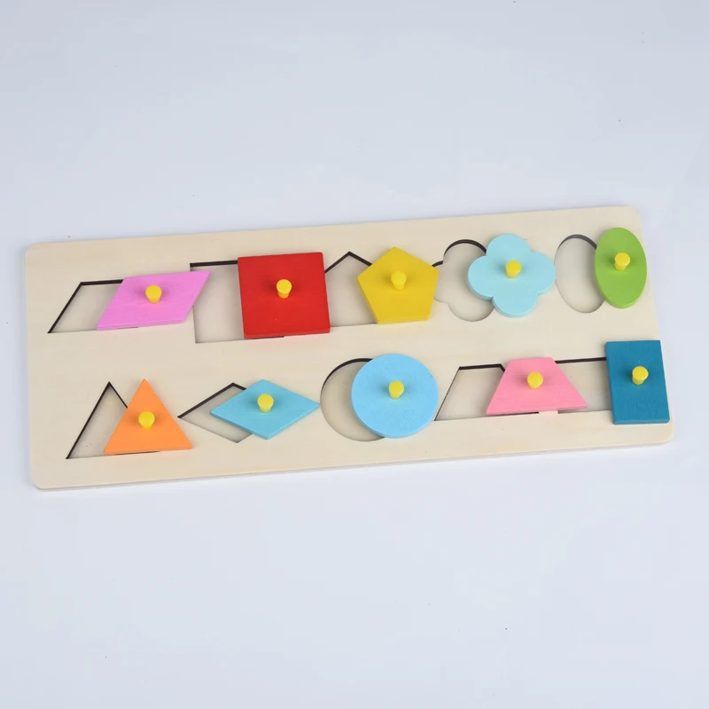 

Wood Montessori Sensory Teaching Aids 10pcs Colorful Geometry Shapes Pegged Insert Board Toys Kids Learning Eductaion Boys Girls
