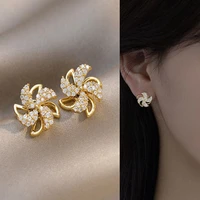 2021 new creativity will turn the windmill golden zircon earrings korean fashion jewelry girls unusual accessories for woman