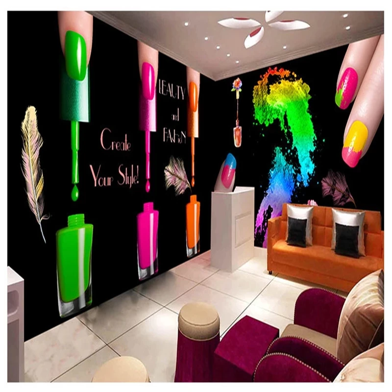 the United States personalized 3D nail polish watercolor graffiti wallpaper beauty salon makeup shop background Waterproof | Обустройство