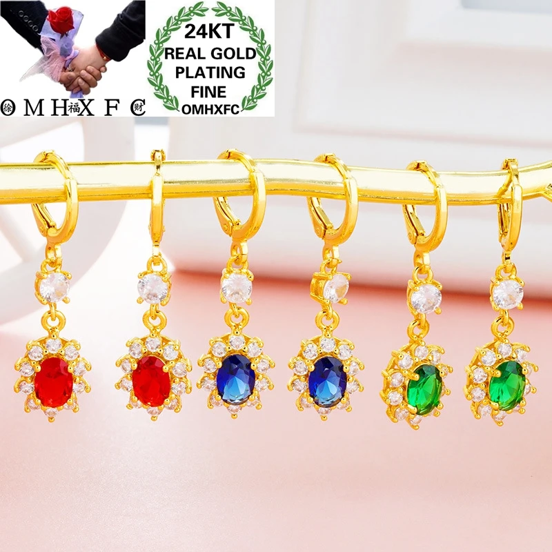 

OMHXFC Wholesale ER178 European Fashion Fine Woman Girl Party Birthday Wedding Gift Flower AAA Zircon 24KT Gold Drop Earrings