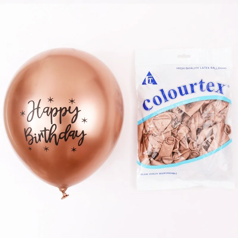 

50pcs 12inch Chrome Globos Metallic Helium Latex Balloons Happy Birthday Printed Pattern Ballon Metal Birthday Party Decorations