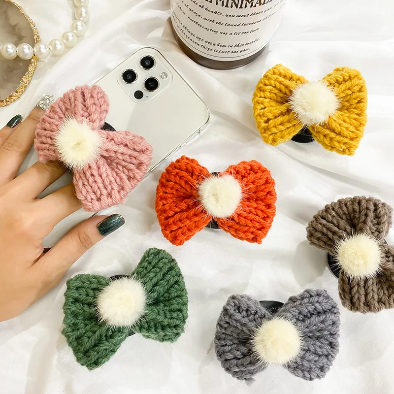 

Luxury Korean Ins Plush Bowknot Mobile Phone Holder Mobile Phone Grip Ring Buckle Mobile Phone Accessories For IPhone Samsung