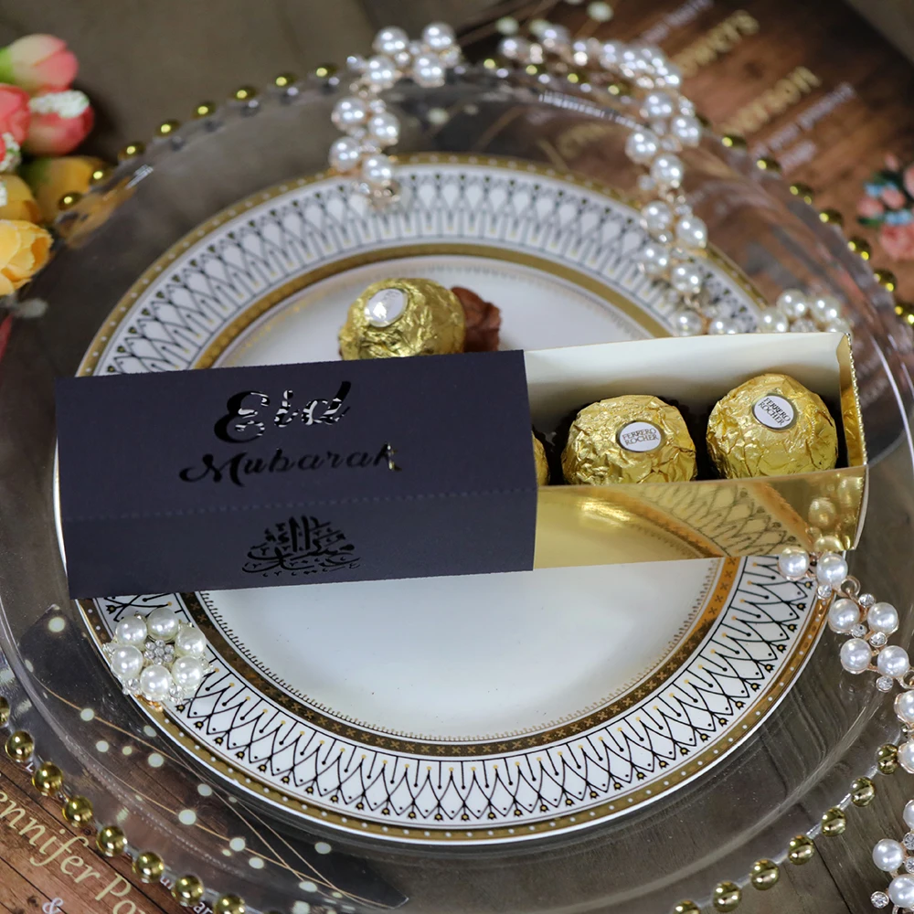 

20pcs Eid Mubarak Cake Favor Boxes Laser Cut Candy Chocolates Gift Box Happy Eid Muslim Party Decor
