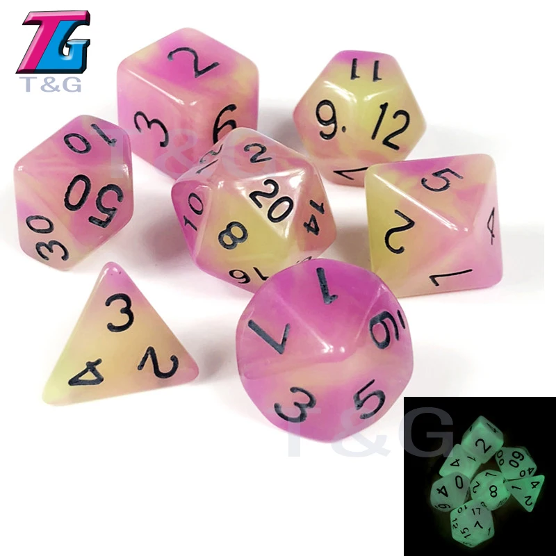 Светящиеся в темноте кости 7 шт. D4 D6 D8 D10 % D12 D20 для DnD Rpg настольная игра | Спорт и