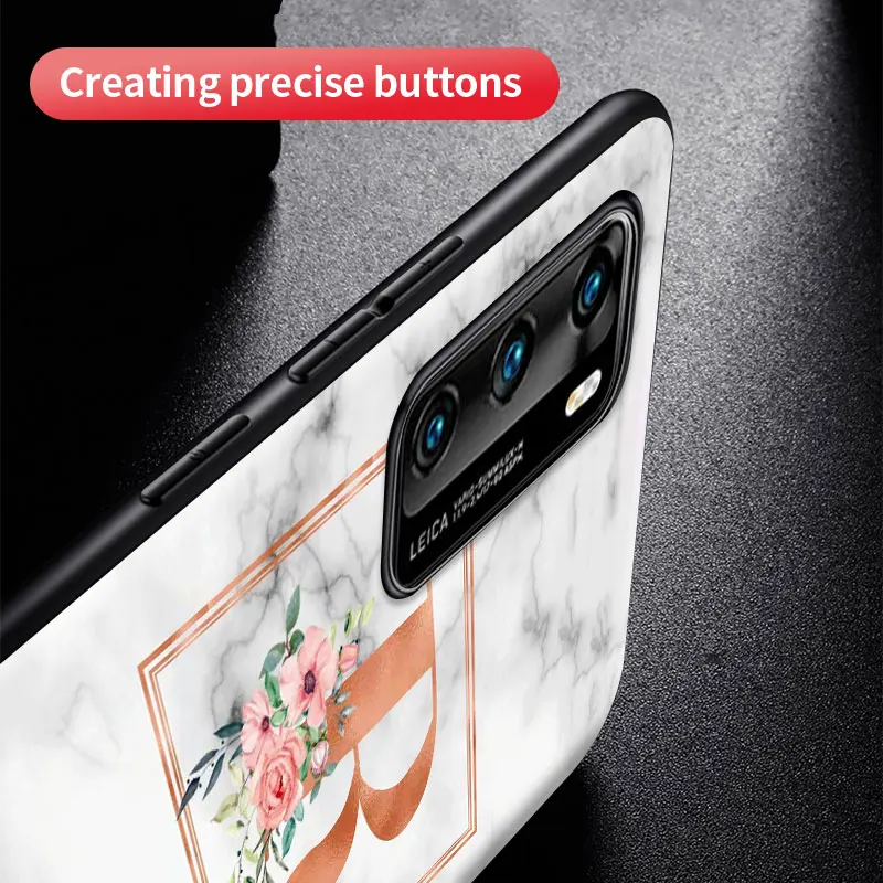 

Fashion Phone Case For Huawei P30 P40 Lite E P Smart Z Y6 Y7 Honor 9X Pro 8X Play 9A Black Soft Cover White Marble Letter